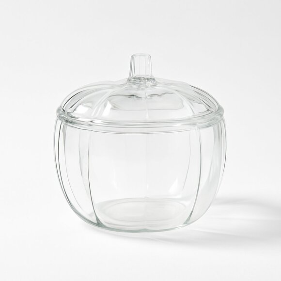Elegant Clear Glass Pumpkin Jar with Lid – Fall Décor Candy Dish Centerpiece - Picture 3 of 4